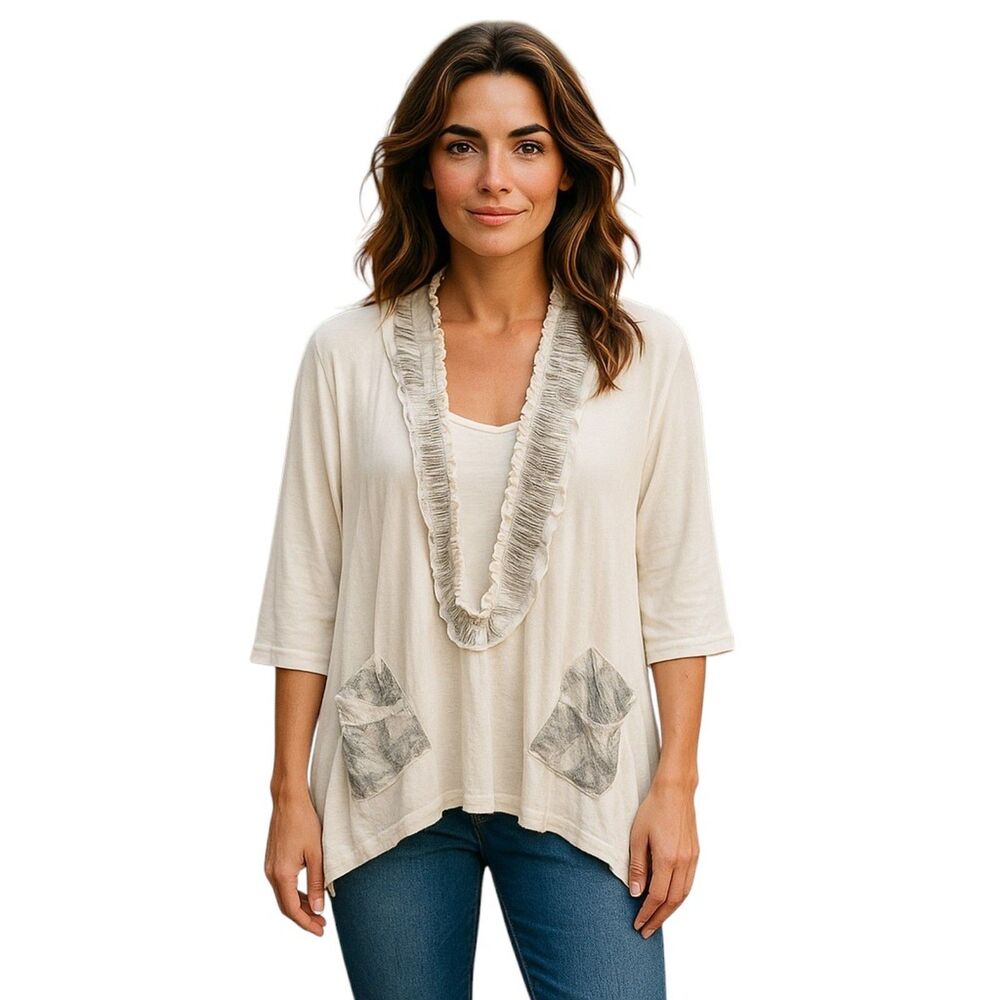 Niche Nilgun Cream Asymmetrical Shark Bite Tunic Top M